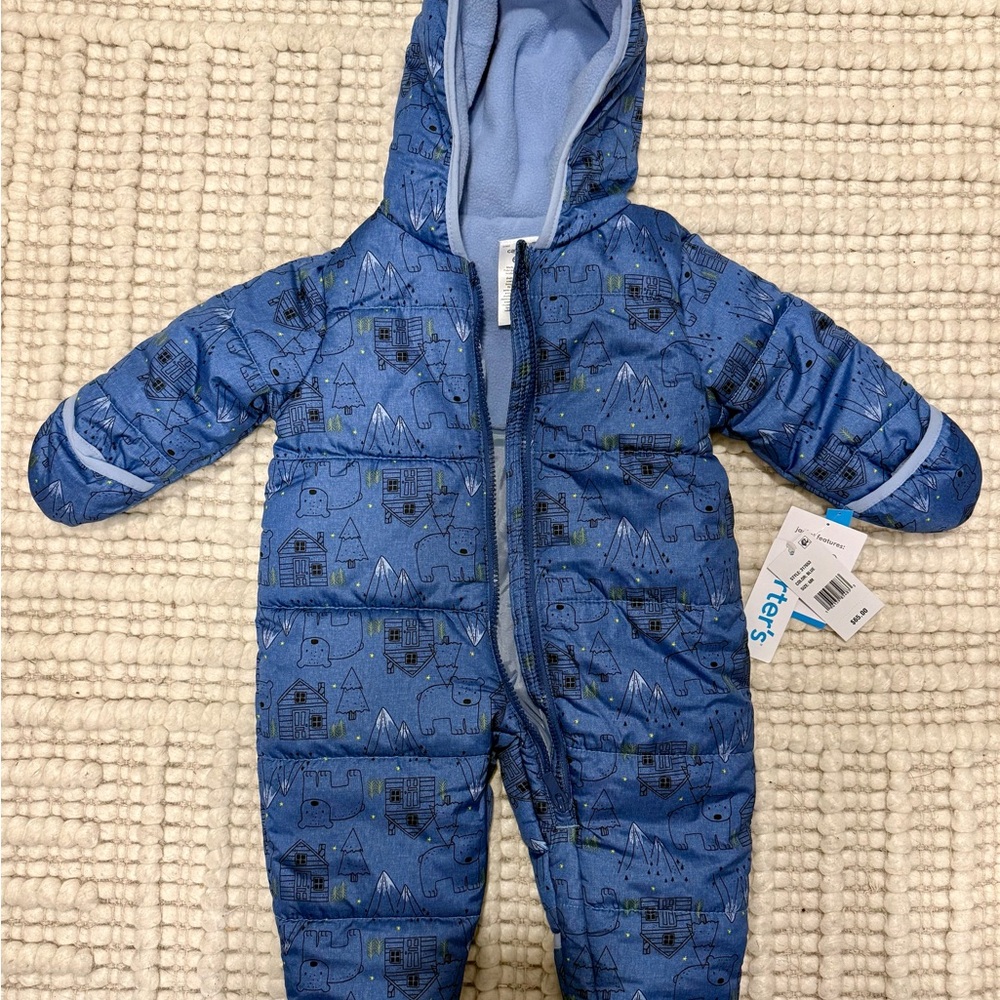 NWT Carter's Blue Hooded Infant Onesie Snowsuit Coat